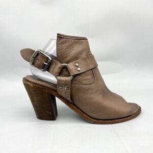 Frye Womens 8B Izzy Harness Slingback Peep Toe Booties Gray Leather Sandals